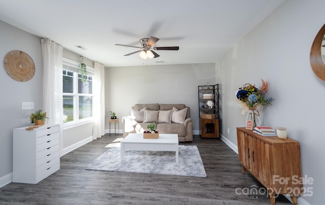 360 Sexton St, Kannapolis, NC 28081 - living room featuring ceiling fan and dark wood finished floors