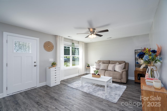 360 Sexton St, Kannapolis, NC 28081 - living area featuring ceiling fan and dark wood-style flooring