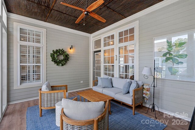 202 Caldwell Ln, Davidson, NC 28036 - sunroom / solarium featuring a ceiling fan and an outdoor hangout area