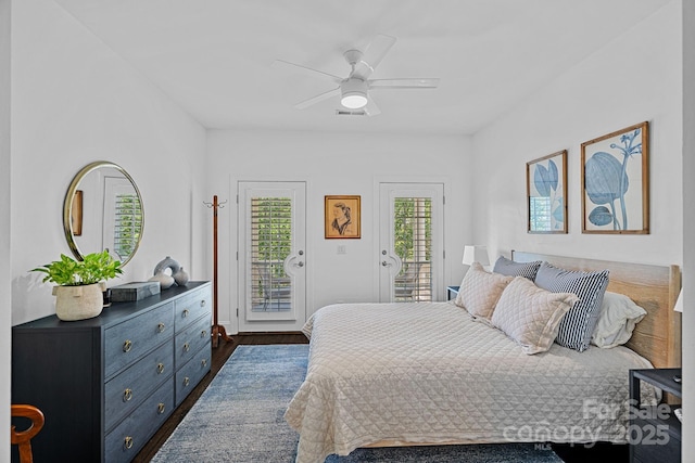 202 Caldwell Ln, Davidson, NC 28036 - bedroom with access to outside, wood finished floors, and ceiling fan