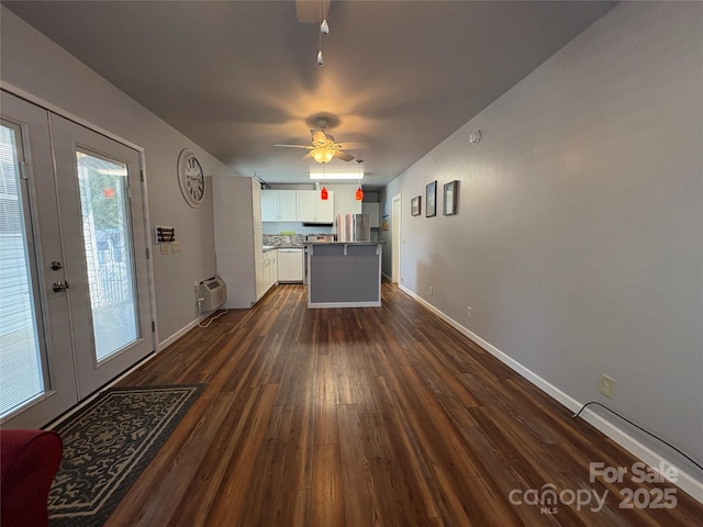 333 Mount View Ln Unit 266B, New London, NC 28127 - unfurnished living room featuring dark wood finished floors, a ceiling fan, and french doors