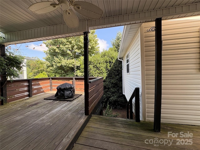 333 Mount View Ln Unit 266B, New London, NC 28127 - wooden deck featuring ceiling fan and area for grilling
