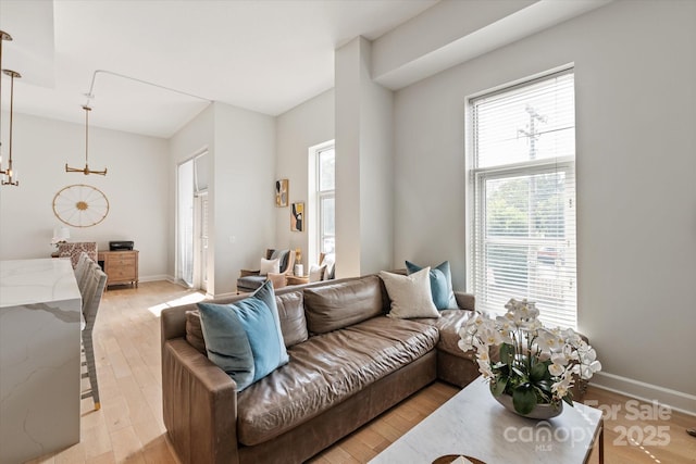 1315 E Blvd Unit 225, Charlotte, NC 28203 - living area featuring plenty of natural light, a chandelier, and light wood-style flooring