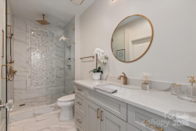 1315 E Blvd Unit 225, Charlotte, NC 28203 - bathroom with vanity, marble look tile flooring, and a marble finish shower