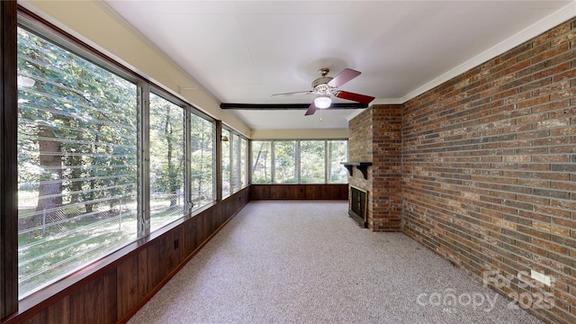 212 Fallen Timber Rd Unit 23, Hendersonville, NC 28791 - unfurnished sunroom with ceiling fan and a fireplace
