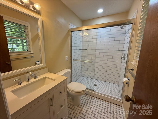 212 Fallen Timber Rd Unit 23, Hendersonville, NC 28791 - full bathroom with a shower stall, vanity, and recessed lighting