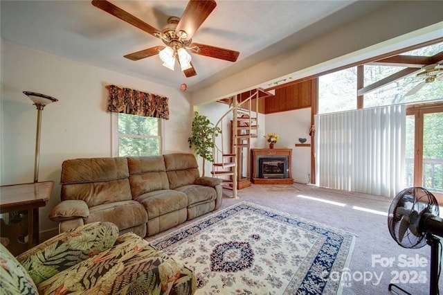 177 Mountain View Ln, Troy, NC 27371 - carpeted living room with a ceiling fan