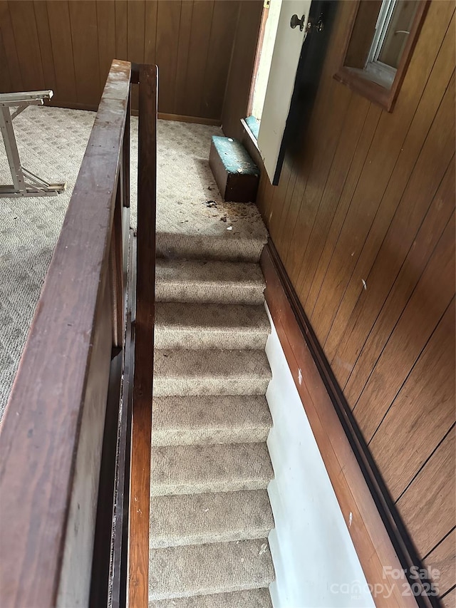 177 Mountain View Ln, Troy, NC 27371 - stairway with carpet floors and wood walls