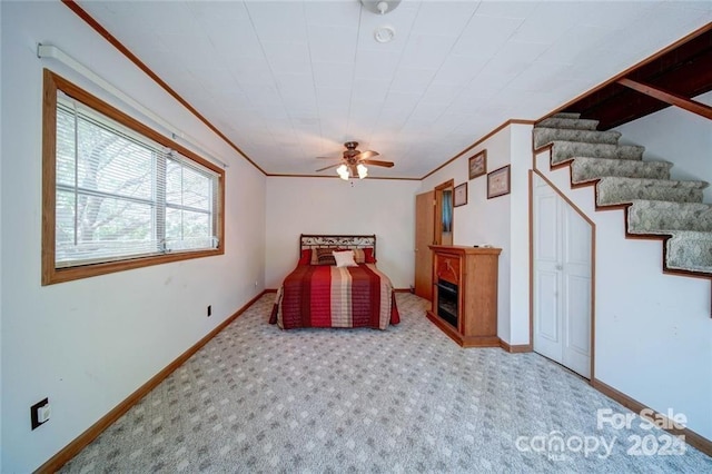 177 Mountain View Ln, Troy, NC 27371 - bedroom with carpet flooring, crown molding, and a fireplace