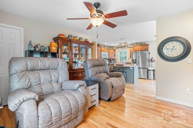 1467 Conway Dr, Granite Falls, NC 28630 - living room featuring a ceiling fan, light wood-type flooring, and recessed lighting