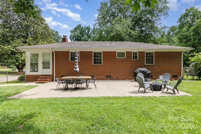 3969 Sheffield Dr, Charlotte, NC 28205 - back of house with entry steps, a chimney, a patio area, brick siding, and crawl space