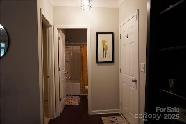 4003 Northerly Island Ct, Gastonia, NC 28056 - corridor with dark wood-type flooring and ornamental molding