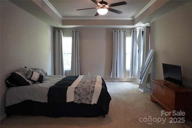 4003 Northerly Island Ct, Gastonia, NC 28056 - carpeted bedroom with crown molding, a tray ceiling, and ceiling fan