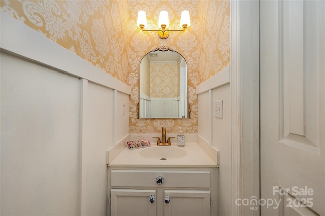 13416 Kintyre Ct, Matthews, NC 28105 - bathroom with wallpapered walls and vanity