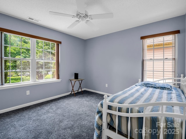 114 Fairway View Dr, Etowah, NC 28729 - carpeted bedroom with ceiling fan and a textured ceiling