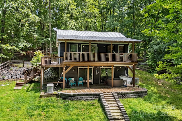 37 Poplar Dr, Rosman, NC 28772 - rear view of property with stairway, a wooden deck, a patio area, and a metal roof