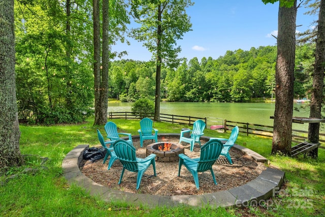 37 Poplar Dr, Rosman, NC 28772 - view of patio / terrace with an outdoor fire pit, a water view, and a forest view