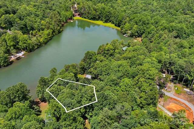 37 Poplar Dr, Rosman, NC 28772 - aerial view of property and surrounding area with property parcel outlined and a large body of water