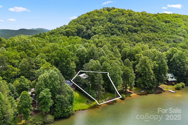 37 Poplar Dr, Rosman, NC 28772 - aerial overview of property's location with property boundaries highlighted and a water and mountain view