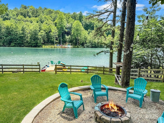 37 Poplar Dr, Rosman, NC 28772 - view of yard with a fire pit, a water view, and a wooded view