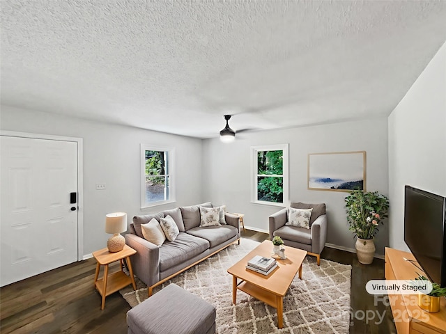 232 Branchwood Cir, Kings Mountain, NC 28086 - living area featuring wood finished floors, a ceiling fan, and a textured ceiling