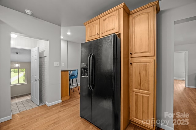 2 Enka Orchard St Unit 21A, Candler, NC 28715 - kitchen with black fridge with ice dispenser, light wood-type flooring, and recessed lighting