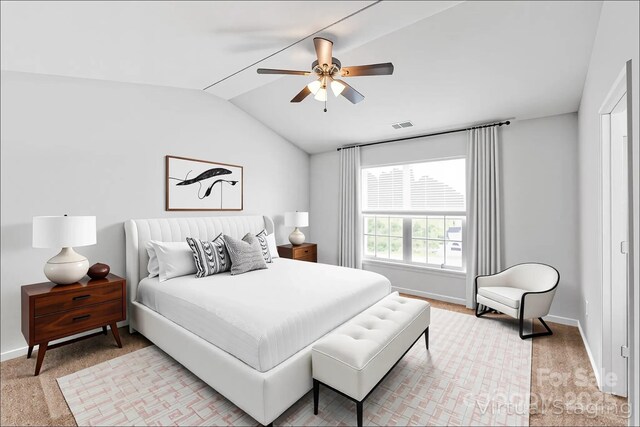 12452 Stratfield Place Cir, Pineville, NC 28134 - bedroom with lofted ceiling, carpet, and a ceiling fan