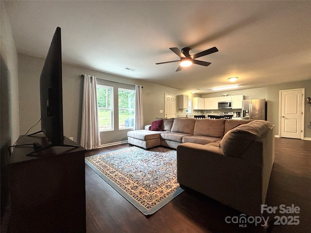 1916 Country Way, Hickory, NC 28601 - living room with ceiling fan and dark wood-type flooring