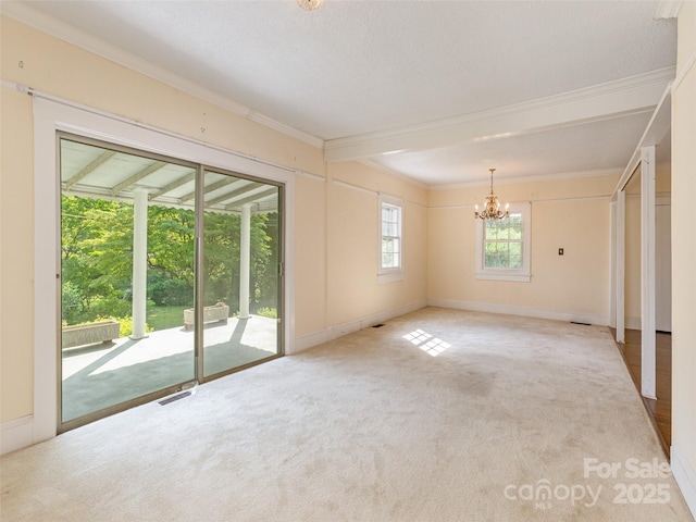 34 Lockhart Rd, Tryon, NC 28782 - spare room with a chandelier, carpet floors, and ornamental molding