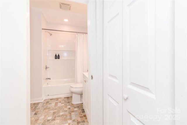 13414 Central Ave, Huntersville, NC 28078 - full bathroom with shower / bathtub combination with curtain, recessed lighting, and vanity