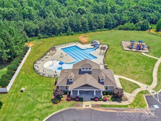 5797 Mcclintock Dr, Denver, NC 28037 - aerial view of a pool and a forest