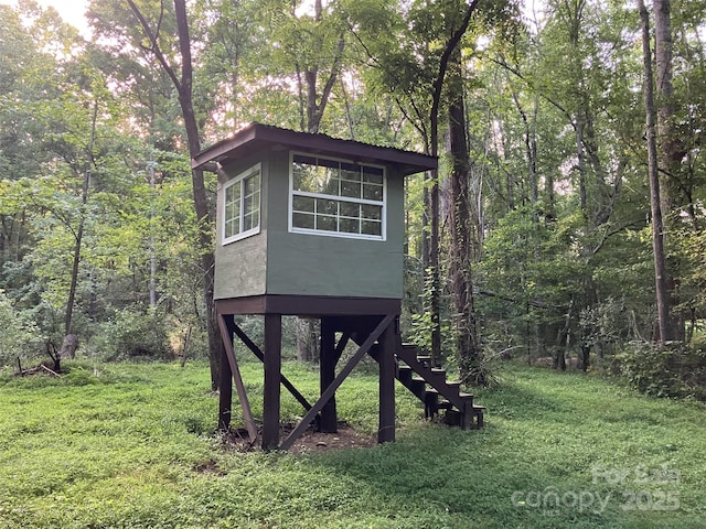 5425 Creek Run Ct, Kings Mountain, NC 28086 - view of outbuilding with a forest view