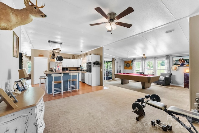 5425 Creek Run Ct, Kings Mountain, NC 28086 - rec room with light carpet, pool table, and ceiling fan
