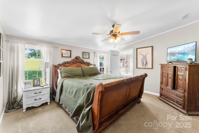 5425 Creek Run Ct, Kings Mountain, NC 28086 - bedroom with light colored carpet, multiple windows, ensuite bathroom, and ornamental molding