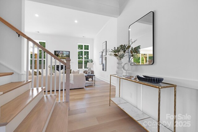4032 Brandy Creek Ct, Clover, SC 29710 - corridor featuring stairs, light wood-style floors, and recessed lighting
