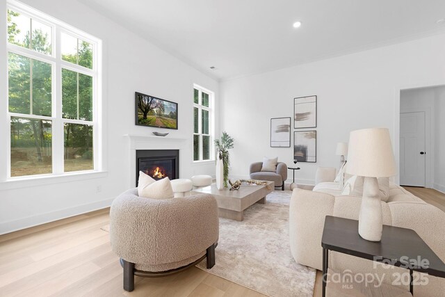 4032 Brandy Creek Ct, Clover, SC 29710 - living room with light wood-type flooring, a glass covered fireplace, healthy amount of natural light, and recessed lighting