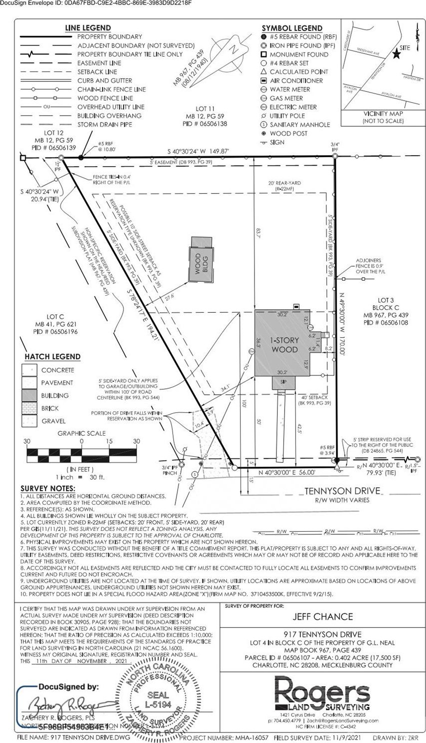 917 Tennyson Dr, Charlotte, NC 28208 - survey map / technical document