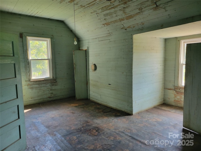 275 Hiddenite Church Rd, Hiddenite, NC 28636 - empty room with vaulted ceiling and wood walls