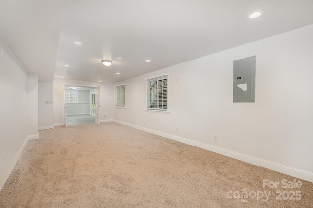 7008 Wannamaker Ln, Charlotte, NC 28226 - unfurnished room featuring electric panel, light carpet, and recessed lighting