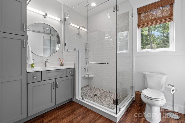 891 Crescent Trl Unit 273, Highlands, NC 28741 - bathroom with vanity, a stall shower, and wood finished floors