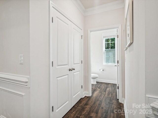 1008 Millbridge Pkwy, Waxhaw, NC 28173 - hall featuring crown molding and dark wood-style floors
