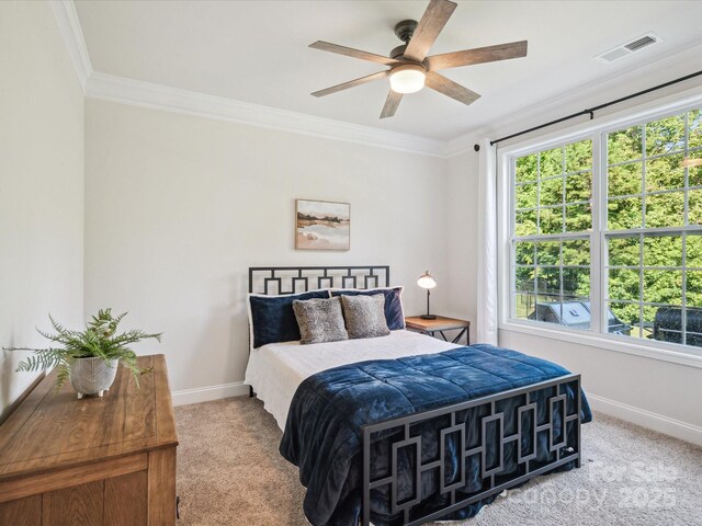 1008 Millbridge Pkwy, Waxhaw, NC 28173 - bedroom with carpet flooring, ornamental molding, and a ceiling fan
