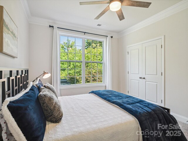 1008 Millbridge Pkwy, Waxhaw, NC 28173 - bedroom featuring ornamental molding and a ceiling fan