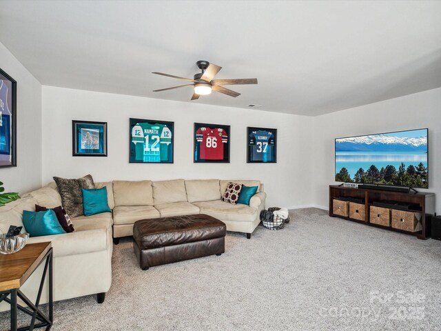1008 Millbridge Pkwy, Waxhaw, NC 28173 - carpeted living area featuring a ceiling fan