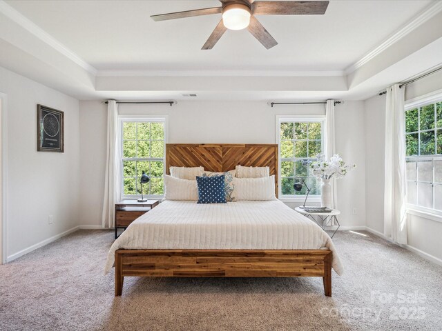 1008 Millbridge Pkwy, Waxhaw, NC 28173 - carpeted bedroom with a raised ceiling, crown molding, and ceiling fan