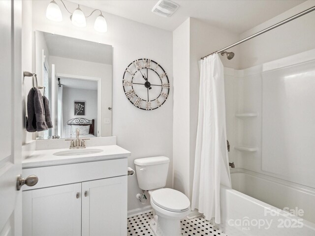 1008 Millbridge Pkwy, Waxhaw, NC 28173 - bathroom with vanity, shower / bath combo, and tile patterned floors