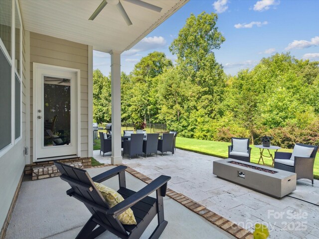 1008 Millbridge Pkwy, Waxhaw, NC 28173 - view of patio / terrace featuring an outdoor fire pit and ceiling fan