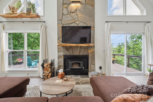 3381 Stones Throw Dr, Valdese, NC 28690 - living area with wood finished floors and a stone fireplace