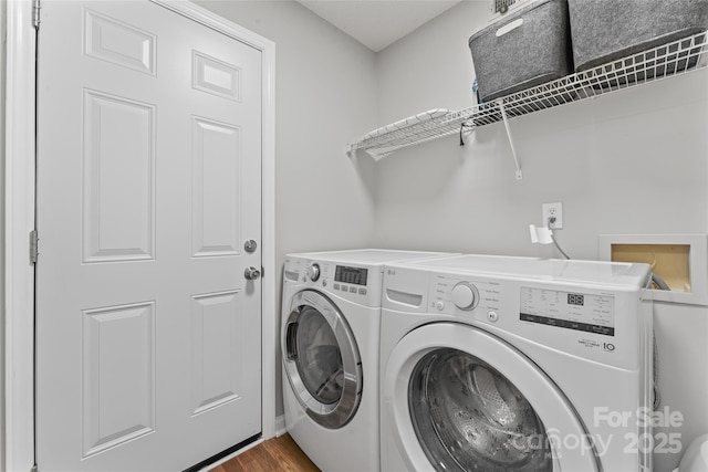 10043 Elsenham Ln, Charlotte, NC 28269 - laundry area with washer and clothes dryer and wood finished floors