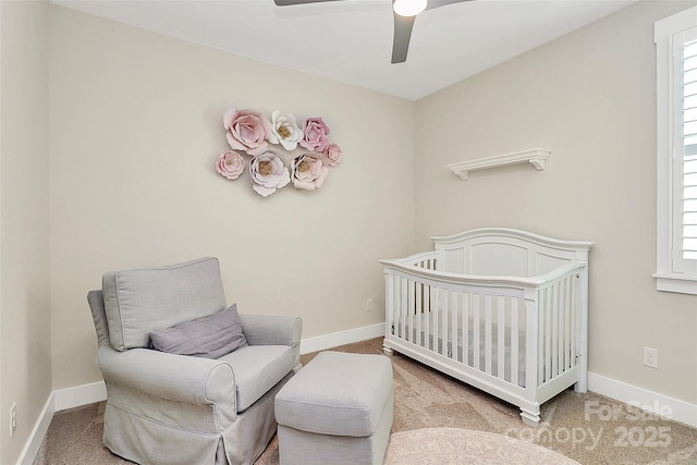 5129 Whitman Ave, Matthews, NC 28105 - bedroom featuring carpet flooring, multiple windows, a ceiling fan, and a nursery area